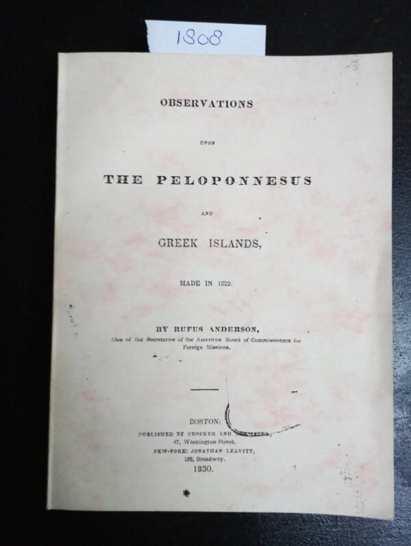 Observations upon the Peloponnesus and Greek islands | 1829 | Rufus Anderson